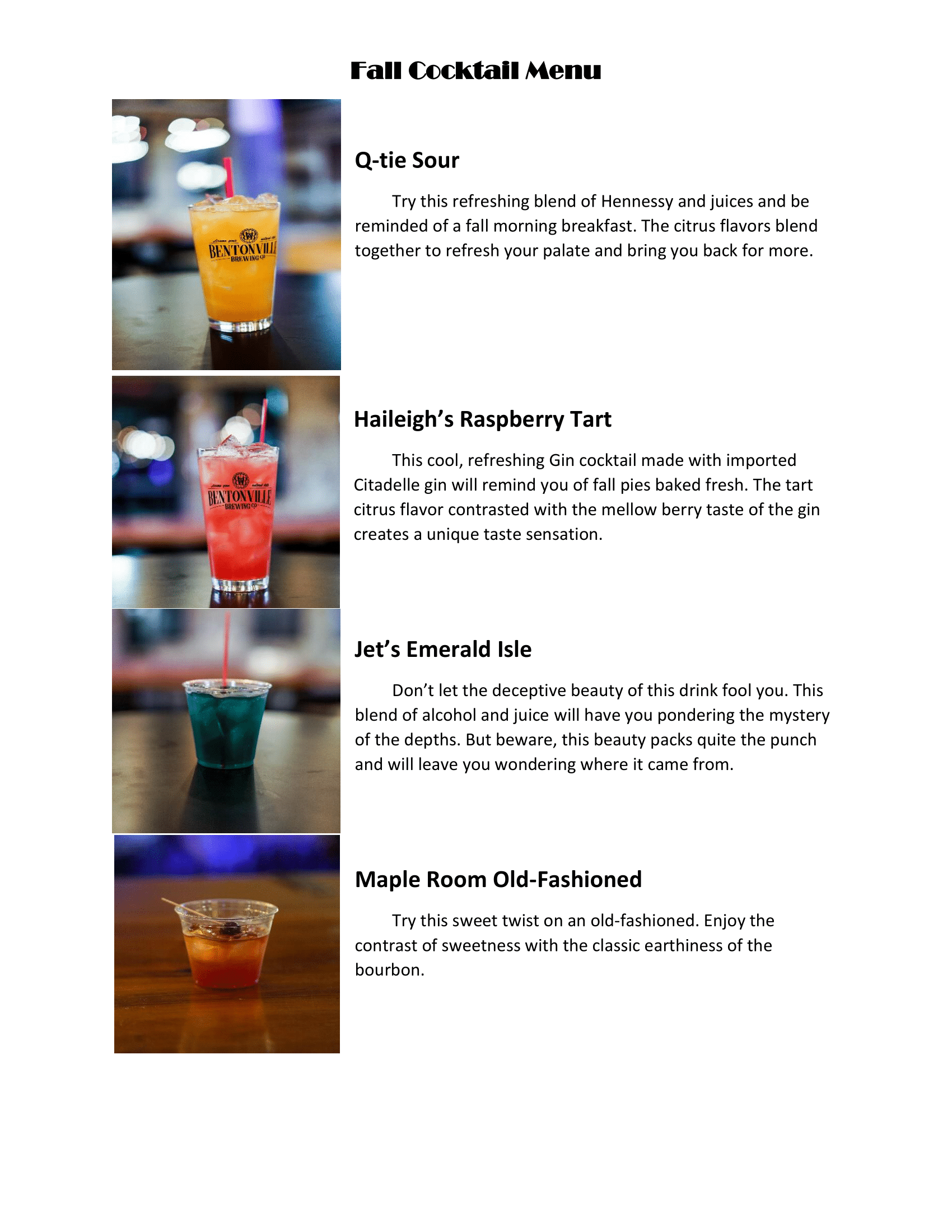 2022 Fall Cocktail List